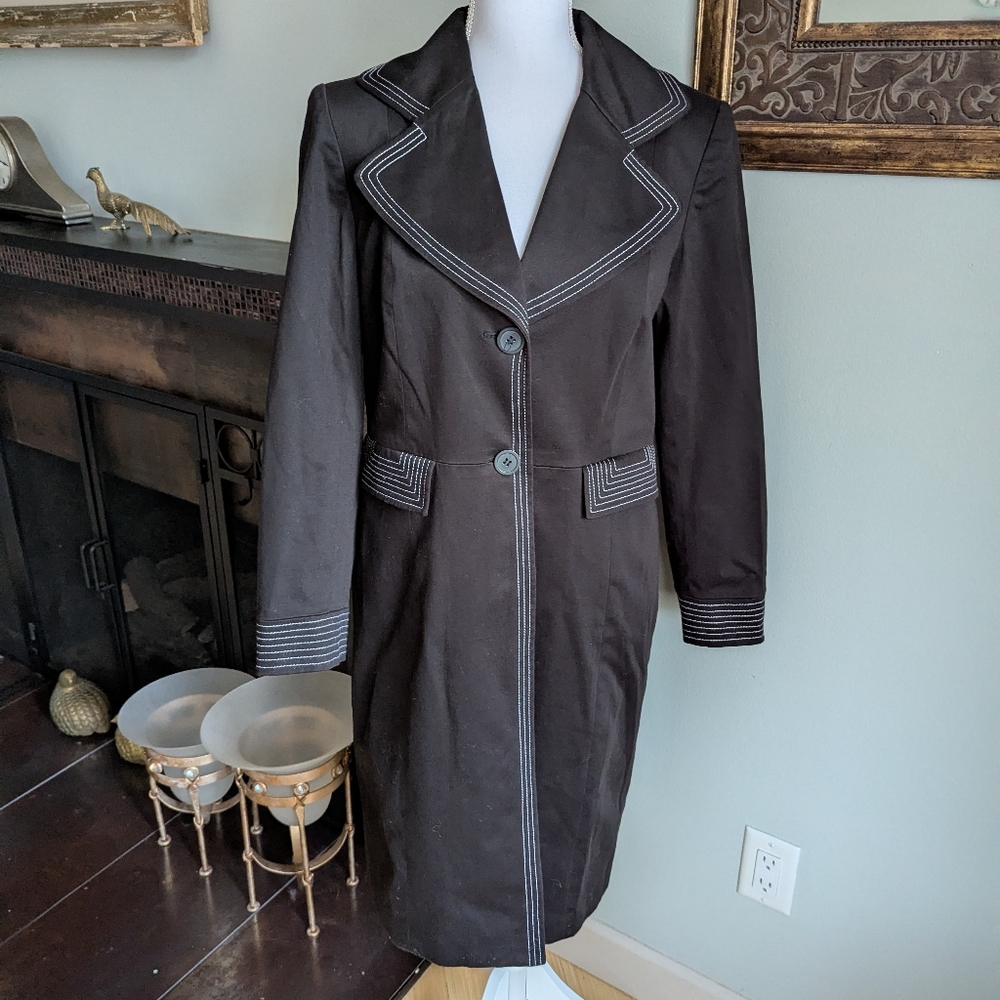 Y2K Jones New York Women's 10 Black With Stitch Trim Detail Trench Coat